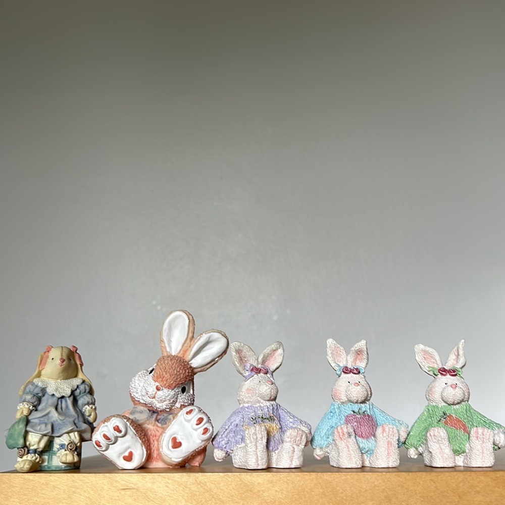 Vintage Lot of 5 Easter Bunny Figurines (Sweaters & Sitting)